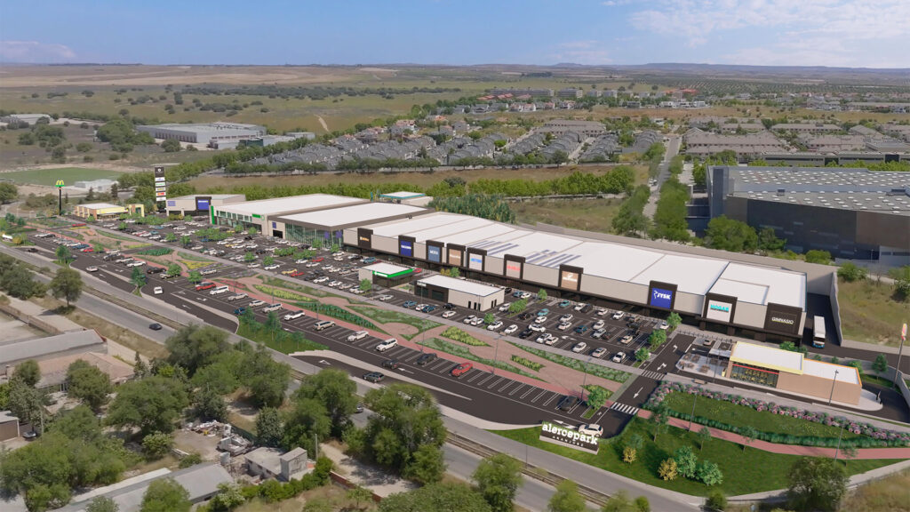 Render del futuro parque comercial en Aranjuez (Madrid), promovido por Alerce Real Estate.